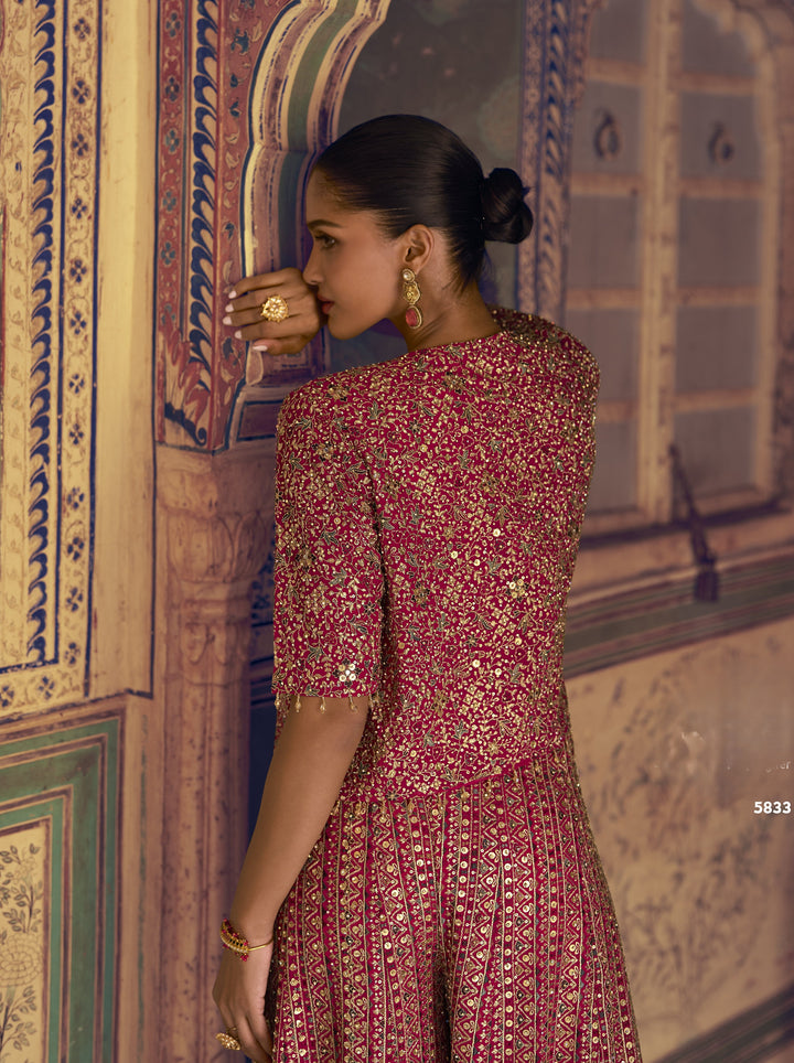 indian shaadi wear pants jacket 3 pc set in pink