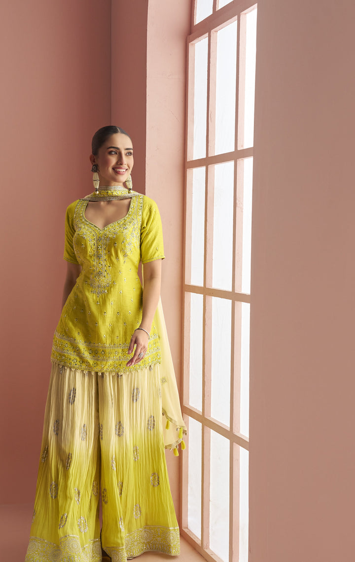 afternoon club partywear ethnic suit in yellow