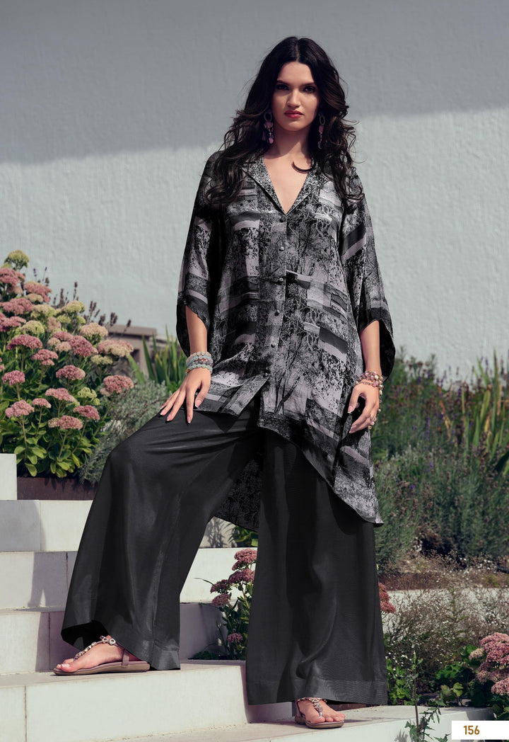 Beach Partywear Silk Digital Abstract Print Fusion Asymmetrical Coords - Fashion Nation