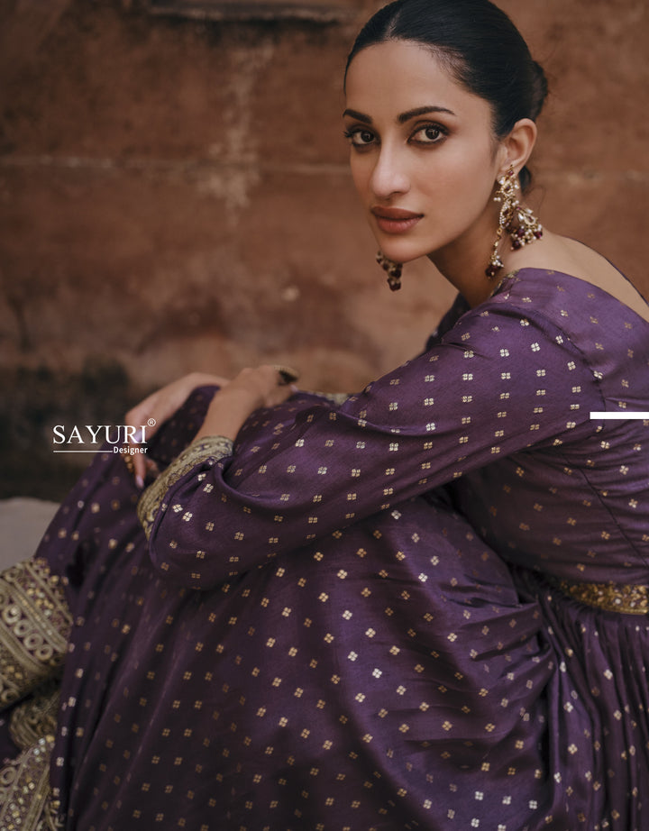 Indo Western Evening Wear Purple Silk Anarkali Gown - Fashion Nation
