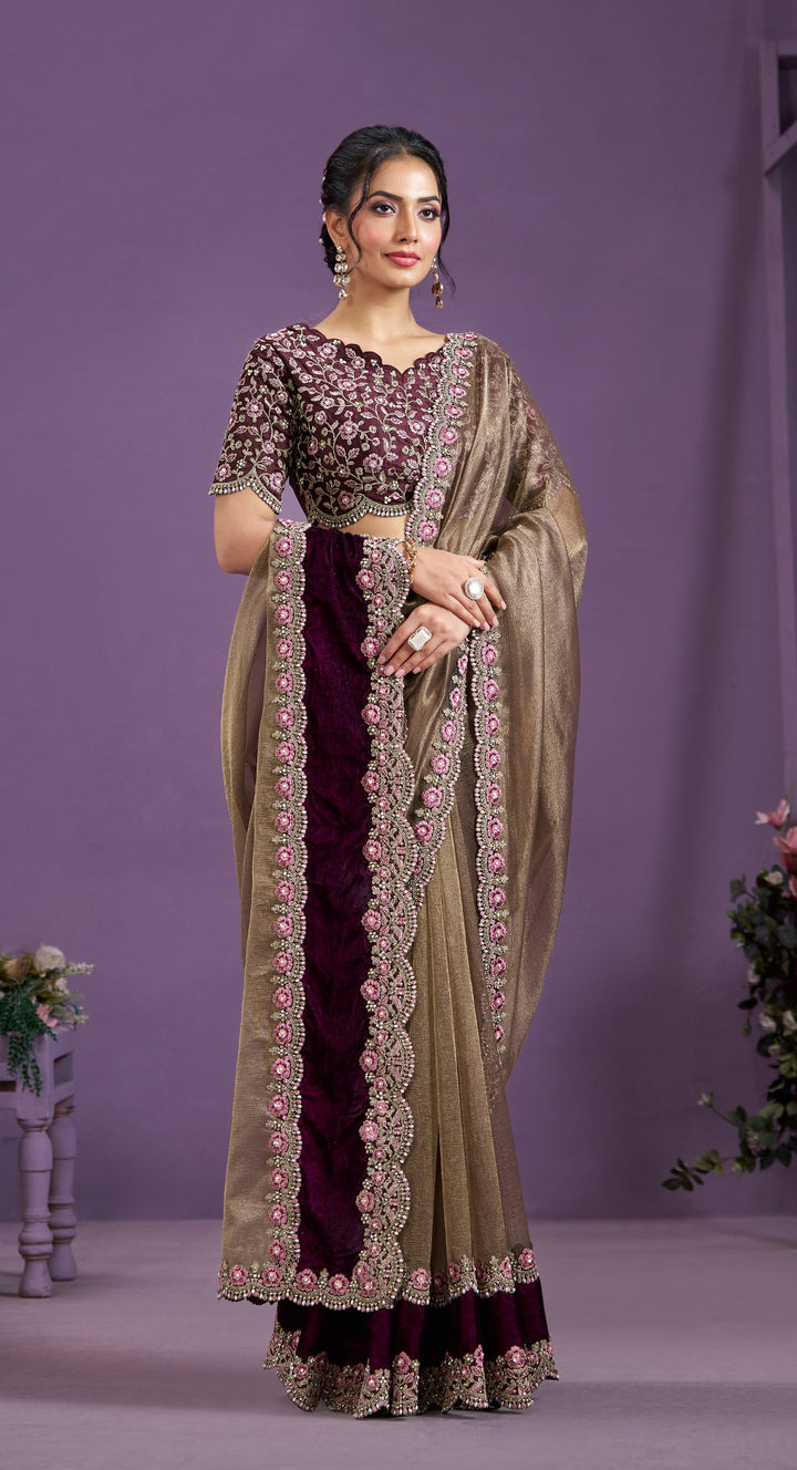 designer sari with fully embroidered blouse