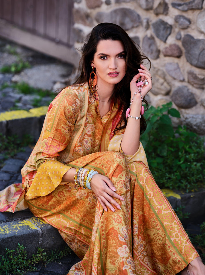 Haldi Partywear Silk Designer Digital Print Co-ordinated Readymade Set - Fashion Nation