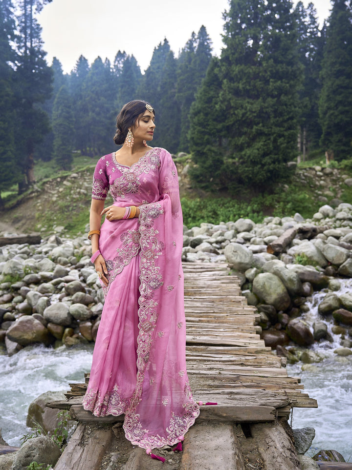 pink silk indian trendy sari for wedding functions