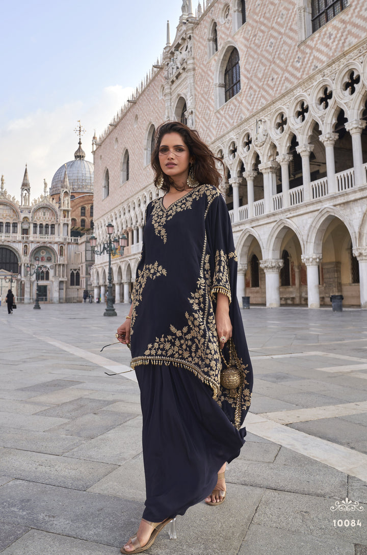 embroidered asymmetrical kaftan and skirt fusion dress