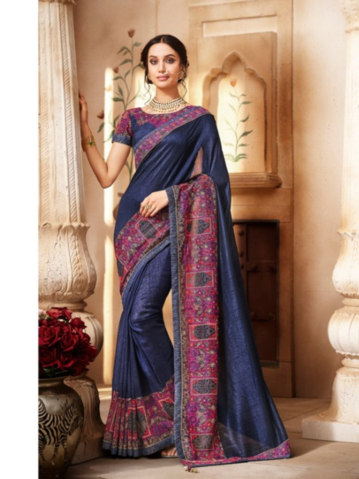 Party Wear Nakkashi NAK1060 Designer Blue Handloom Silk Saree - Fashion Nation