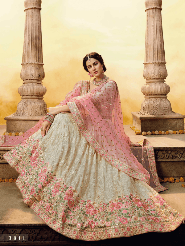 Delicate White Pink Georgette Pleasing Lehenga Choli - Fashion Nation