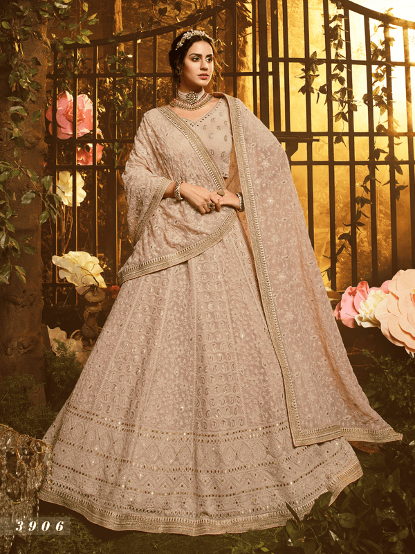 Latest Light Brown Georgette Lucknowi Lehenga Choli - Fashion Nation