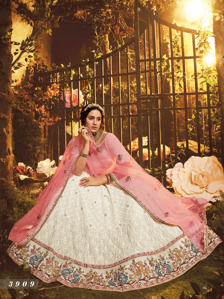 Ethereal Bridal White Georgette Lucknowi Lehenga Choli - Fashion Nation