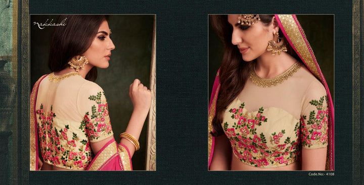 Festive NAK4108 Bridal Pink Beige Handloom Silk Chiffon Lehenga Choli - Fashion Nation