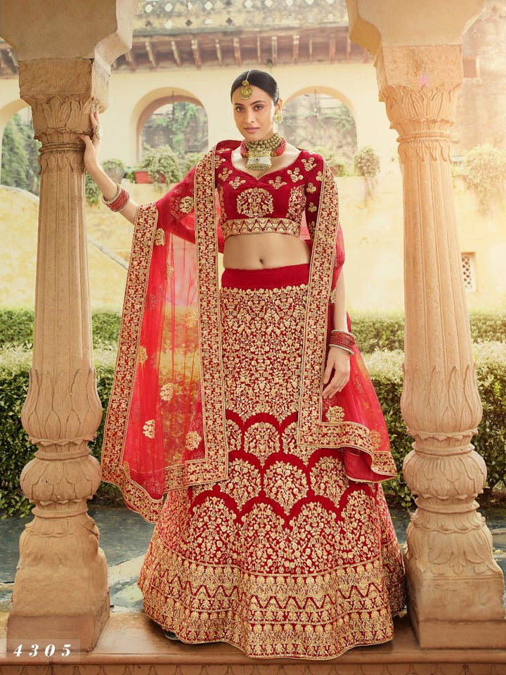 Celebrations Special Red Velvet Festival Wear Lehenga Choli - Fashion Nation