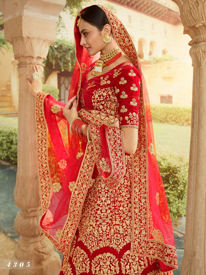 Celebrations Special Red Velvet Festival Wear Lehenga Choli - Fashion Nation