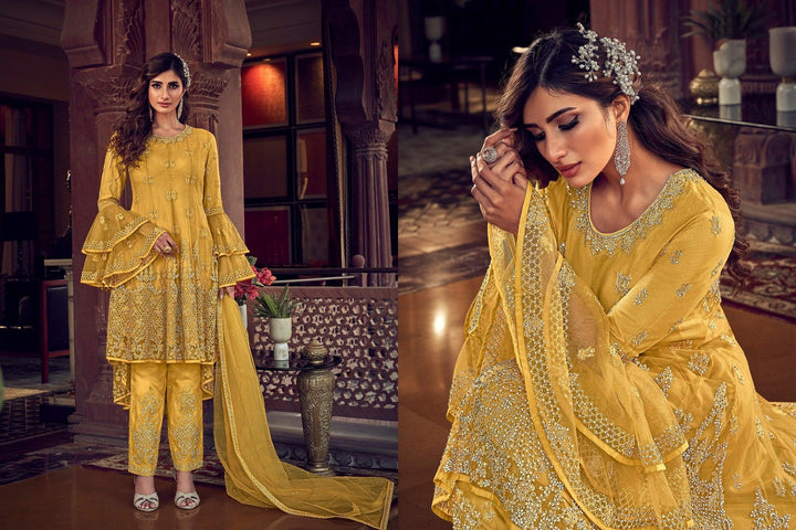 Haldi Yellow Ethnic Festive Wear Asymmetrical Sharara Suit - Fashion Nation