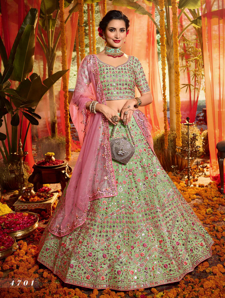 Bridal Wear Green Organza Silk Designer Lehenga Choli - Fashion Nation
