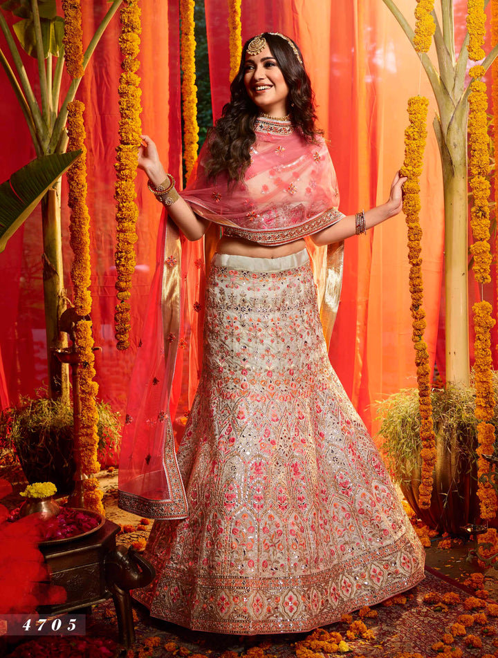 Engagement Special Multicolour Organza Floral Lehenga Choli - Fashion Nation