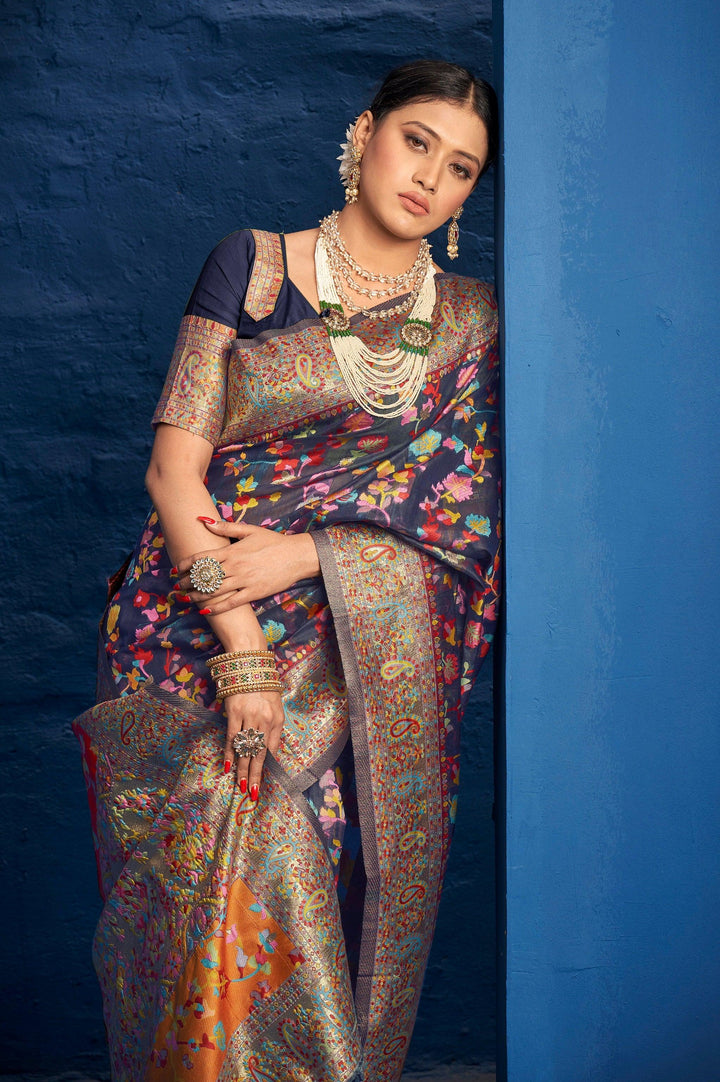 Party Wear Designer Kashmiri Silk Saree - Fashion Nation